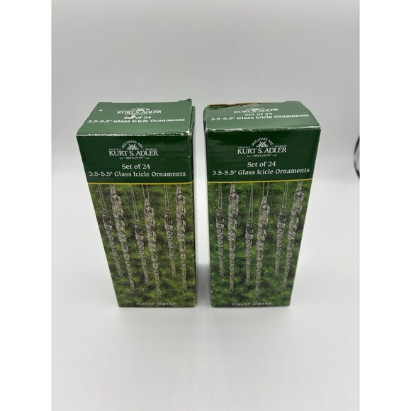 NEW 48 Kurt Adler Clear Glass Icicle Christmas Tree Ornaments 2 sizes - Picture 1 of 3